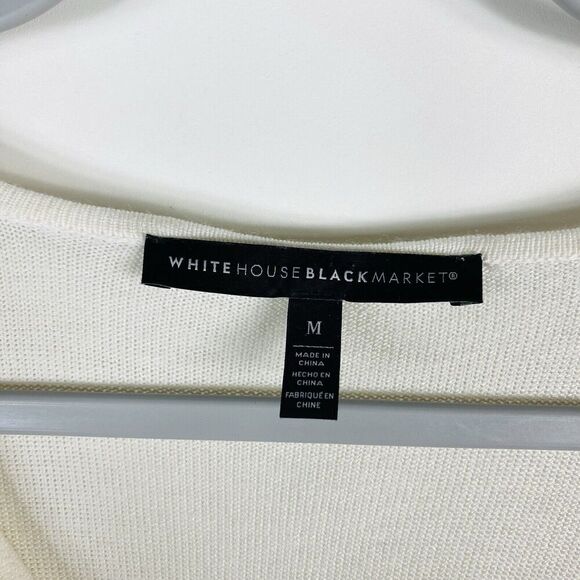 White House Black Market Size Medium Ball Chain V-Neck Tunic Sweater Ivory - Picture 4 of 5
